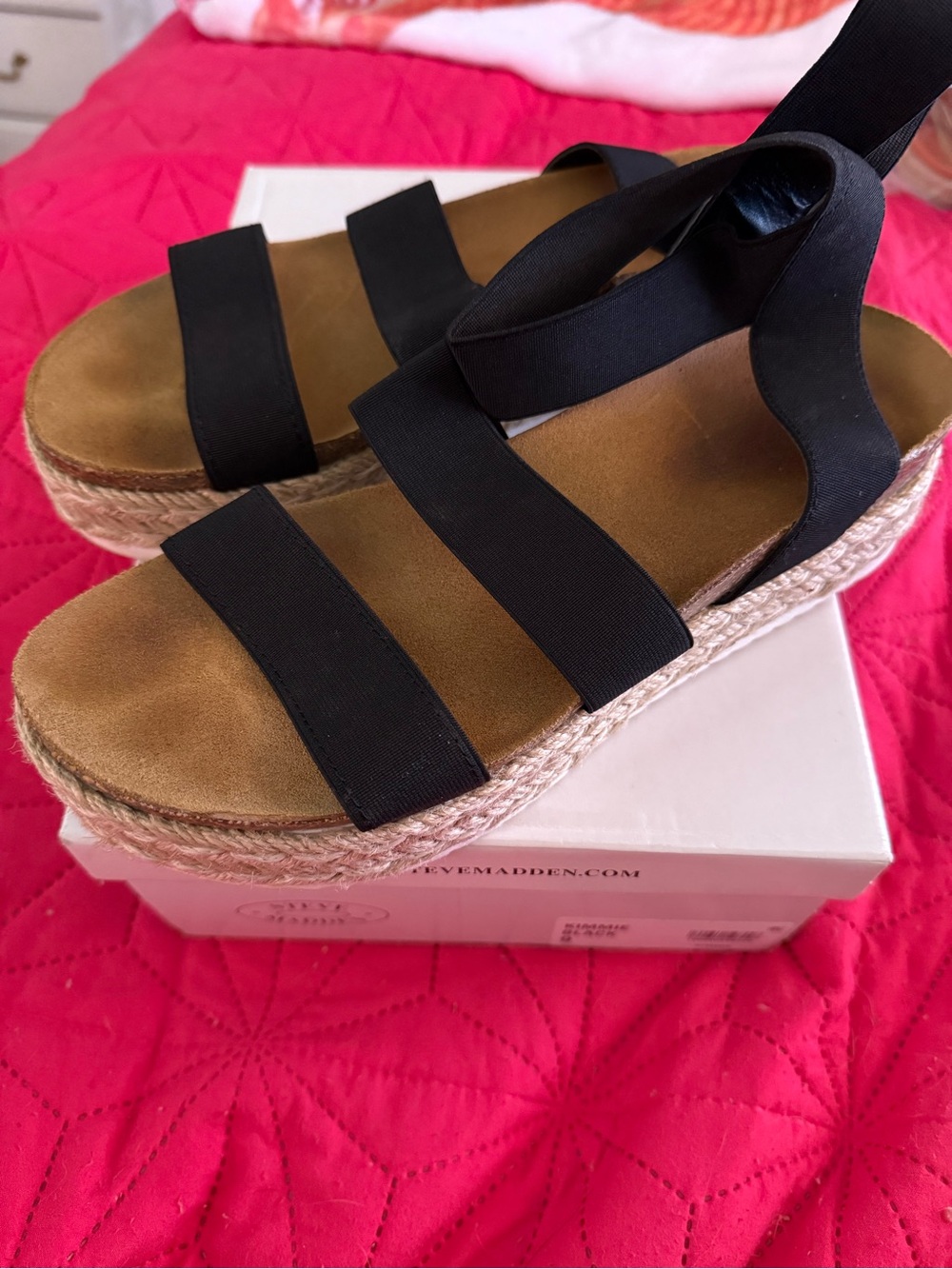 Steve Madden Black Elastic Espadrille Platform Sandals